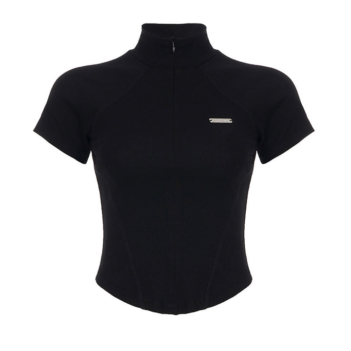 Damen Sportliches Kurzarm-Oberteil mit Stehkragen und Reißverschluss Drune