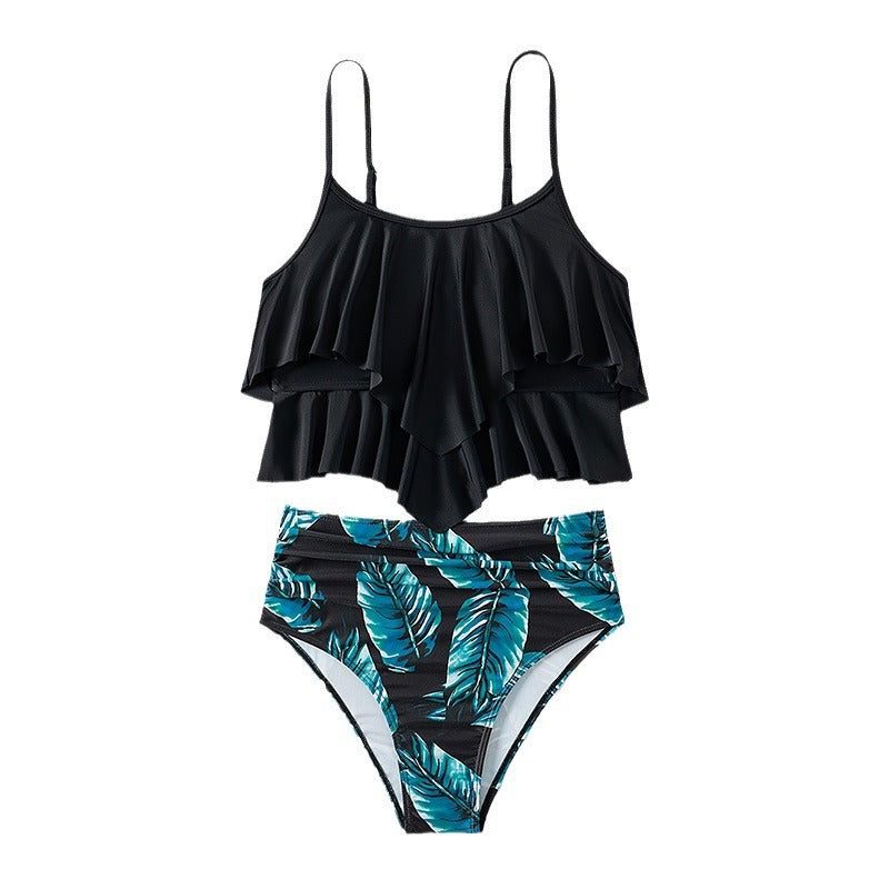 Damen Crop-Top-Bikini mit voluminösen Rüschendetails und hoch tailliertem Slip Drune