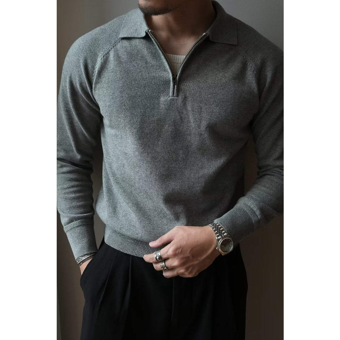 Herren Strickpullover mit kurzem Reißverschluss und sportlichem Stehkragen Drune