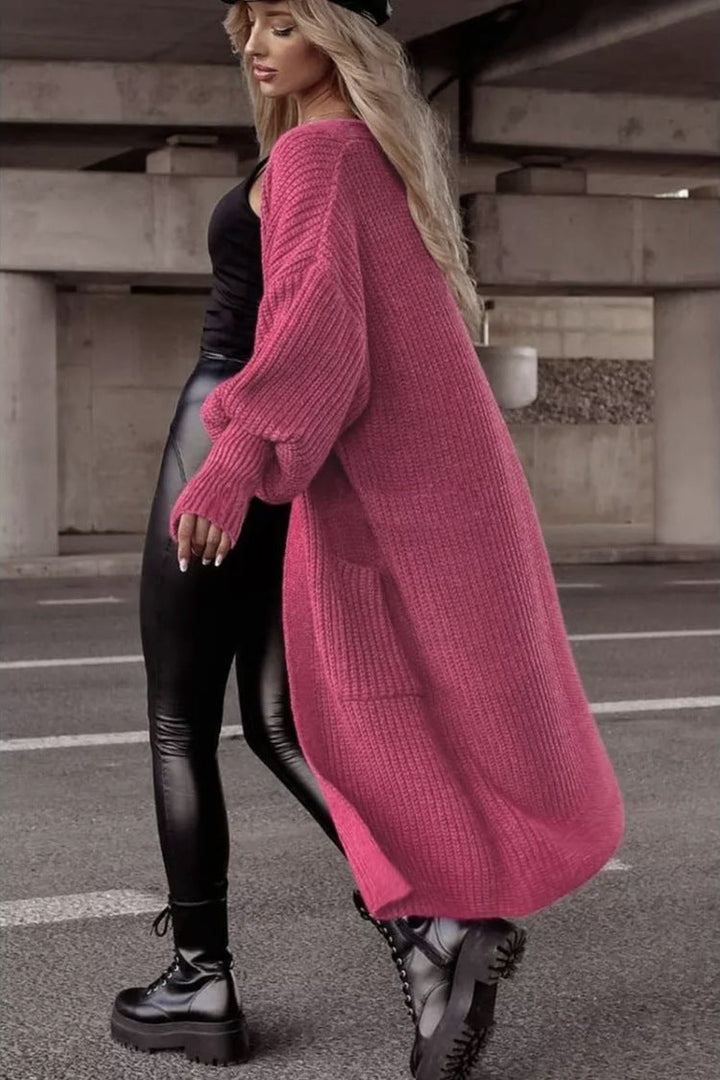 Damen Langer Strickcardigan mit tieferem Rückensaum und lässigem Schnitt Drune