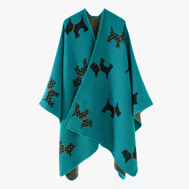 Damen Strickcapeponcho aus Wollmix mit Jacquard-Hundemotiv Drune