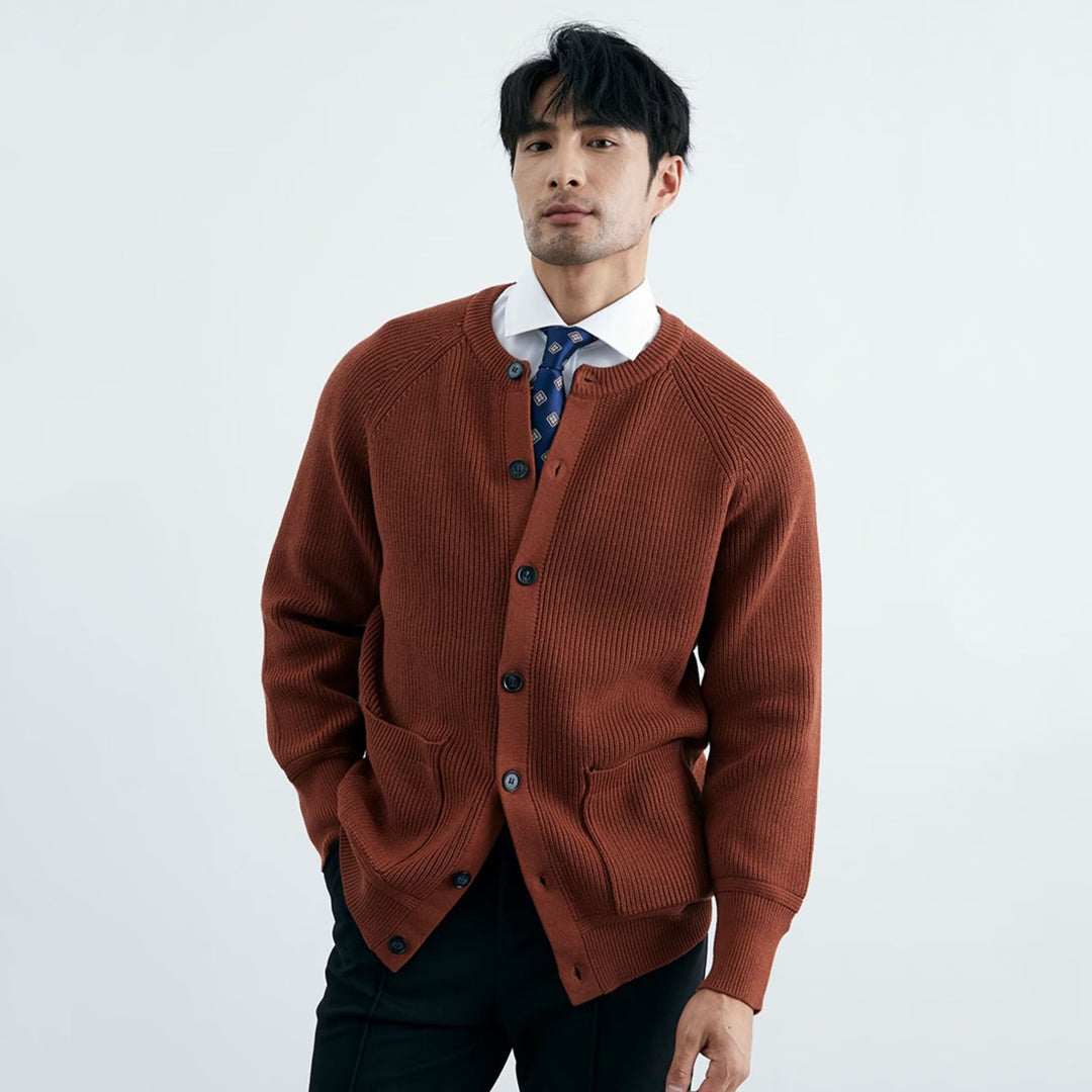 Herren Modische Strickjacke mit Rundhalsausschnitt Drune