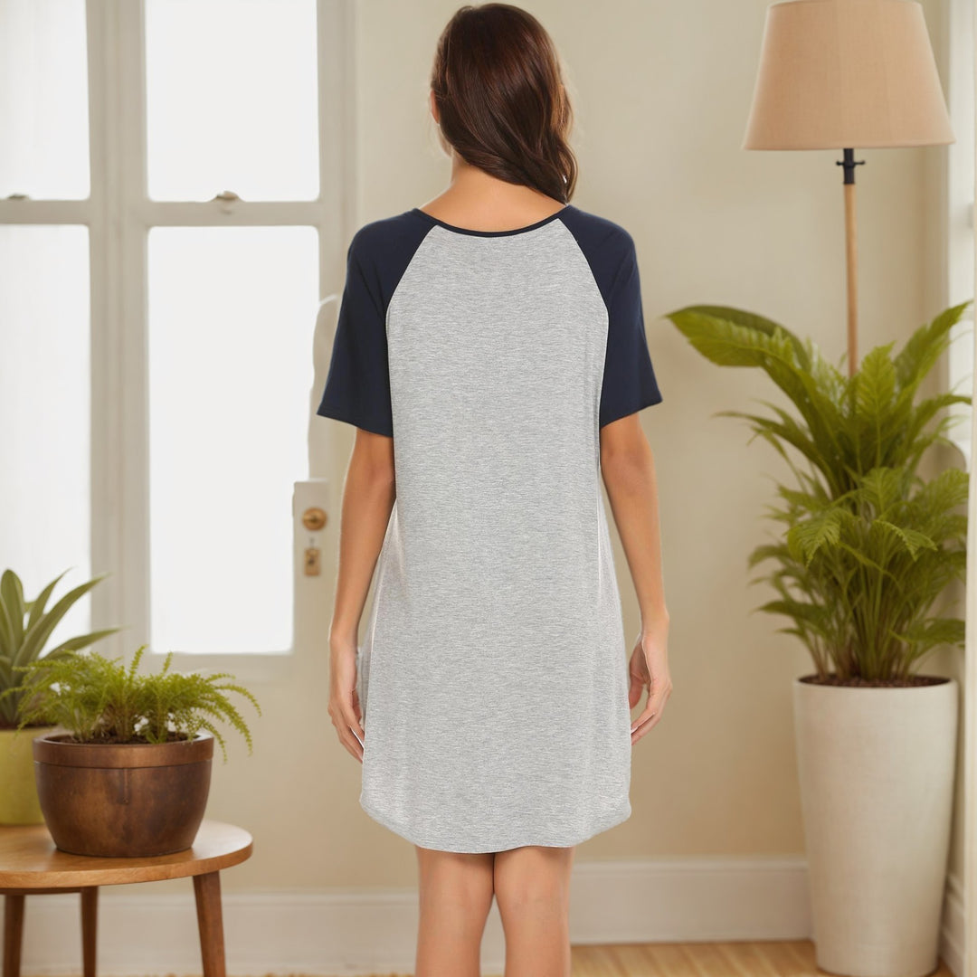 Damen lässiges T-Shirt Kleid mit kontrastierenden Ärmeln und bequemem Schnitt Drune