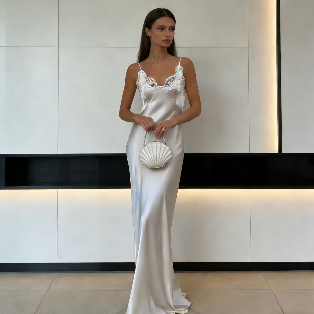 Damen Seidenkleid mit feinen Spitzenakzenten Drune
