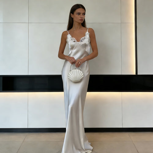 Damen Seidenkleid mit feinen Spitzenakzenten Drune