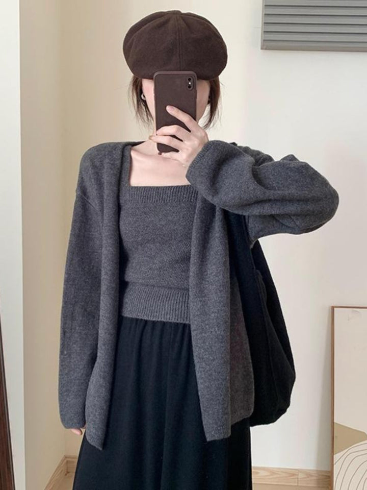 Damen Offene Strickjacke mit lässigem Schnitt und tiefem V-Ausschnitt Drune