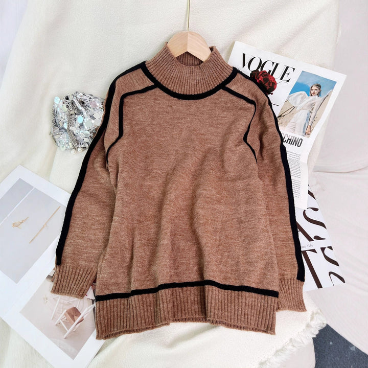 Damen modischer Rollkragenpullover mit kontrastierendem Saum Drune