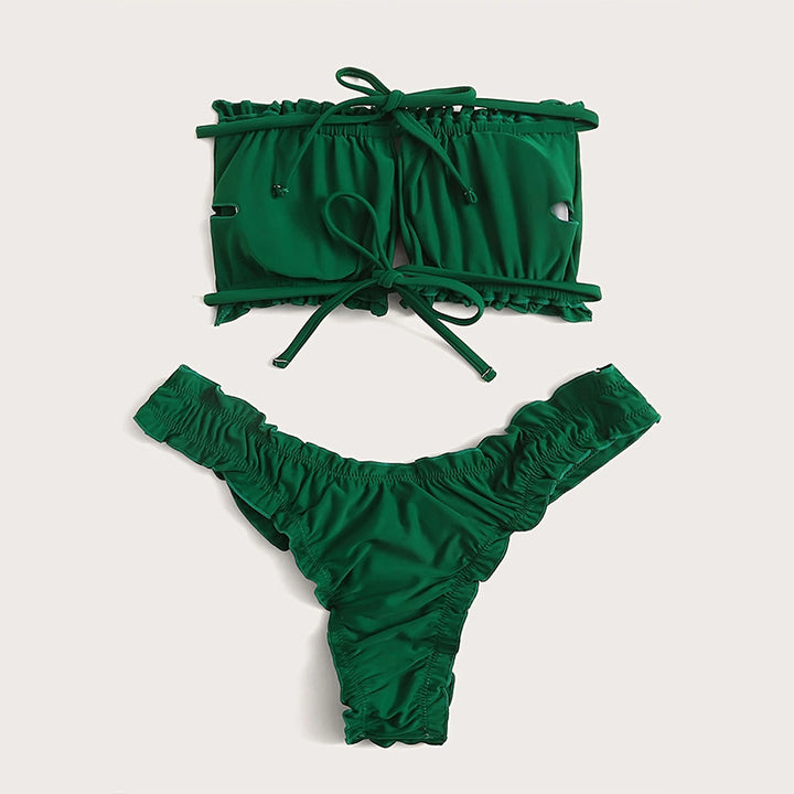 Damen Bandeau-Bikini-Set mit Raffung Drune
