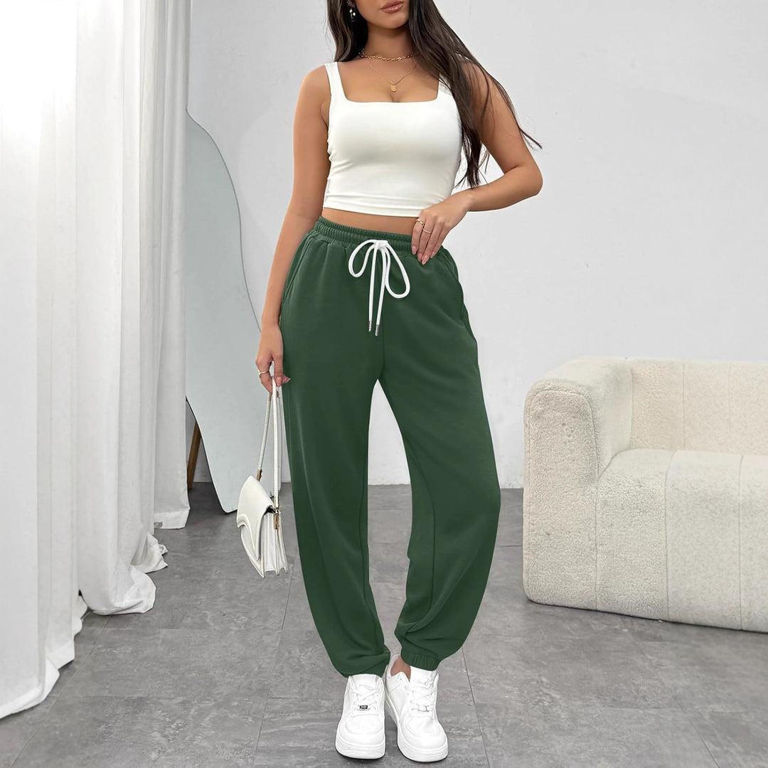 Damen High-Waist Jogginghose mit Tunnelzug, elastischen Bündchen und Seitentaschen Drune