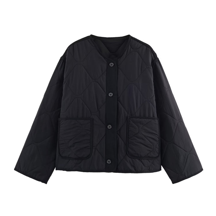 Damen 20+ gesteppte Overshirt-Jacke mit Rundhals, durchgehender Knopfleiste und aufgesetzten Taschen Drune