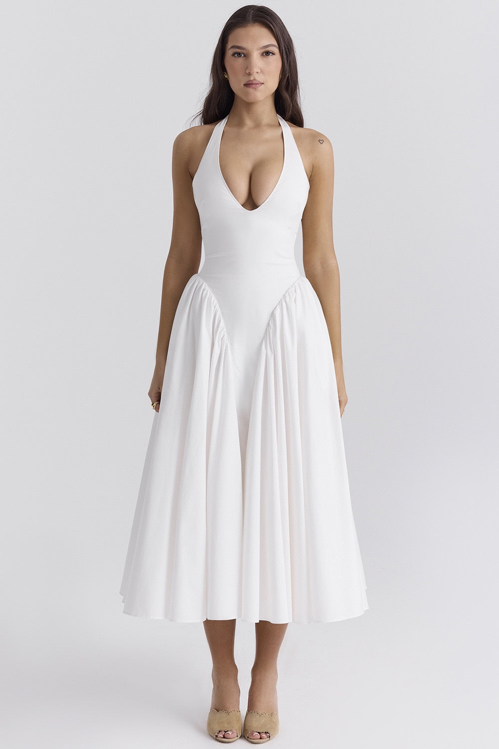 Damen Elegantes Kleid mit tiefem V-Ausschnitt und voluminösem Rock Drune
