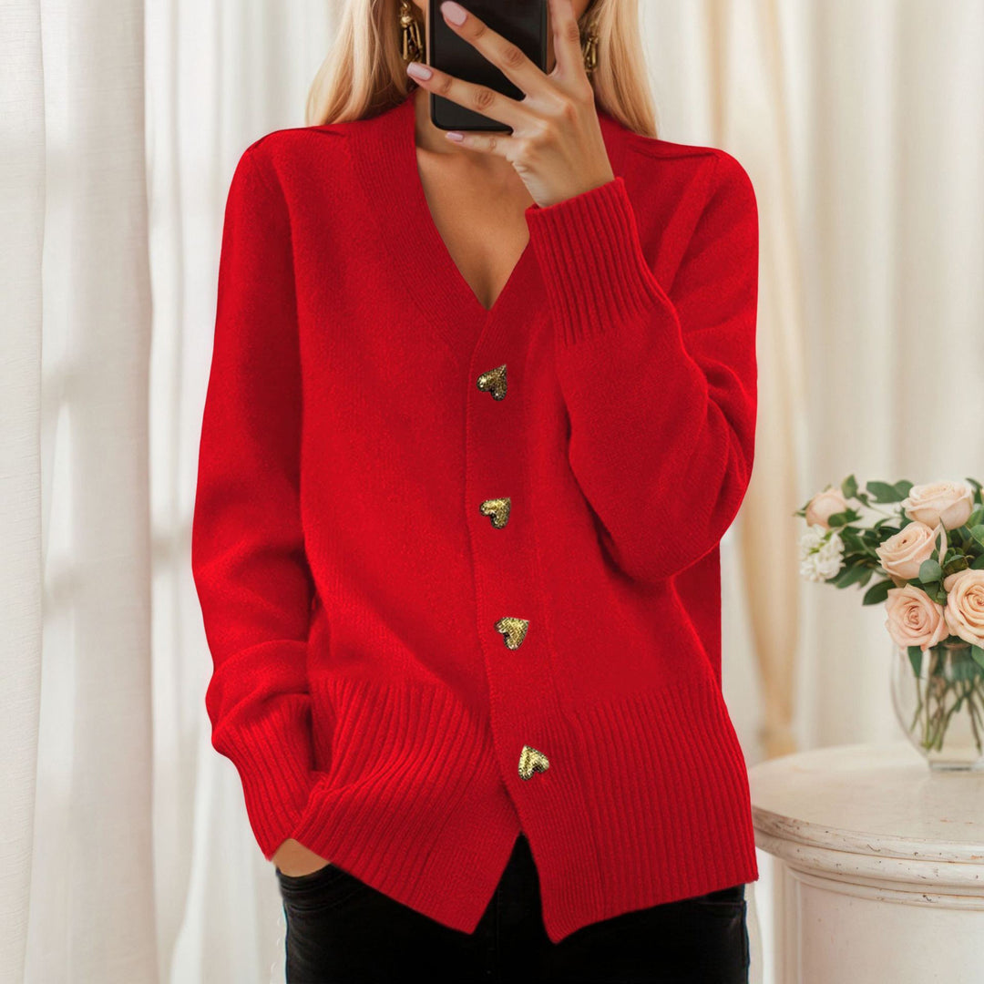 Damen nan lockerer Strickcardigan mit Herzknöpfen und geripptem Saum Drune