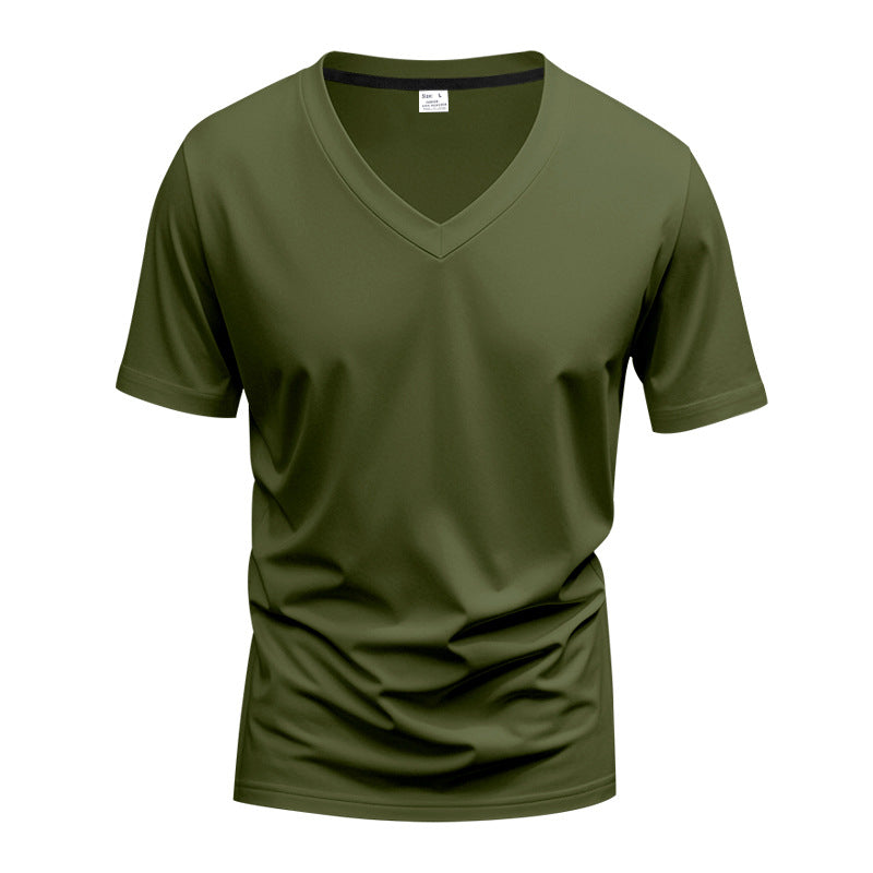 Herren nan klassisches V-Ausschnitt T-Shirt aus feinem Baumwolljersey mit verstärktem Nackenband und Doppelnaht Drune