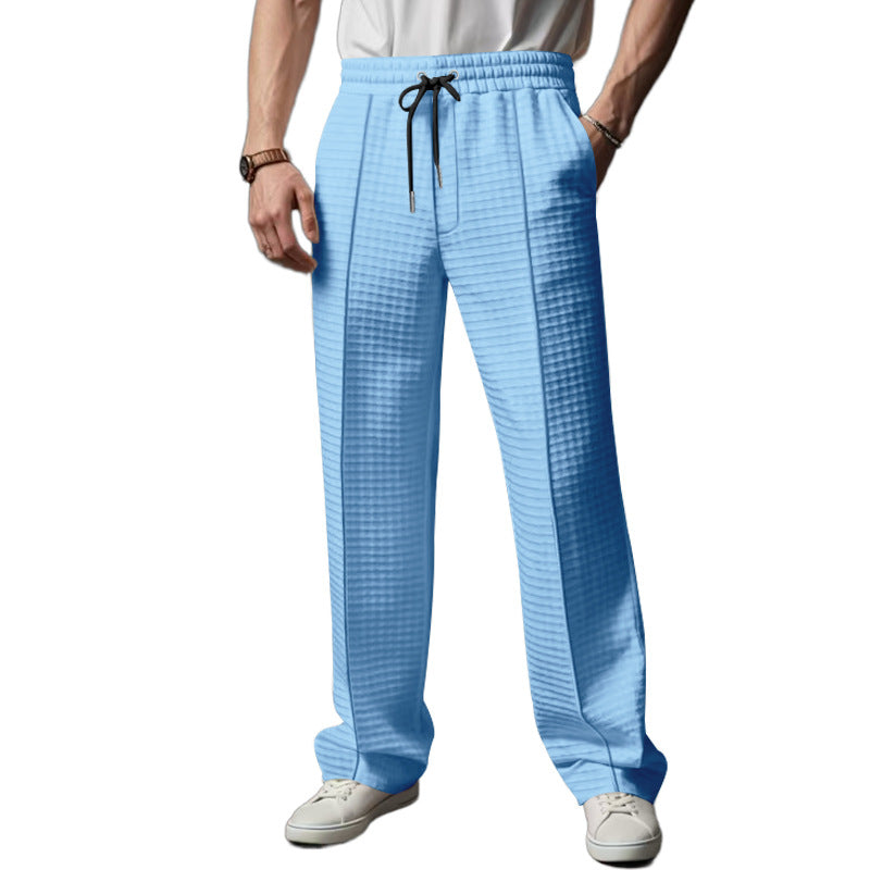 Herren Relaxed-Fit Freizeit-Hose mit strukturierter Karooptik, elastischem Bund & Kordelzug Drune