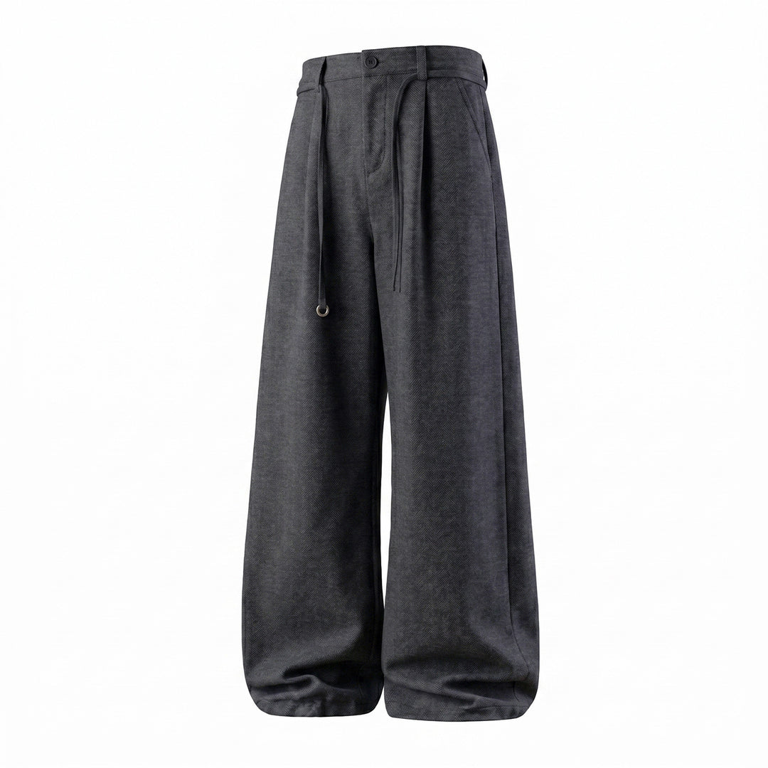 Damen Weite Bundfalten-Hose mit hohem Bund, Tunnelzug und kastigem Palazzo-Schnitt Drune