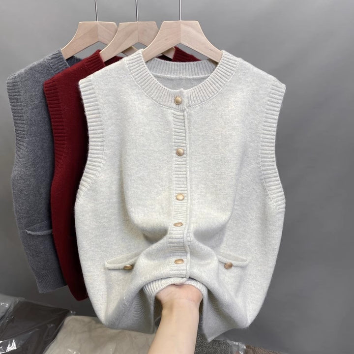 Damen Strickweste mit Knopfdetails und seitlichen Taschen Drune