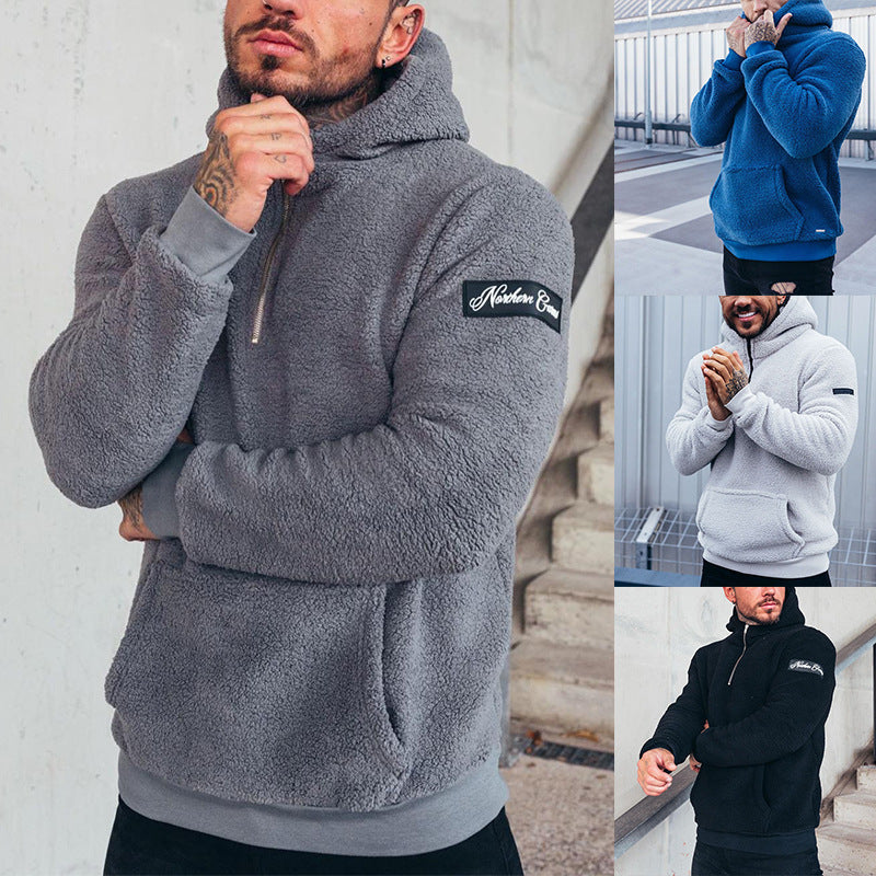 Herren nan sportiver Teddyfleece-Hoodie mit schmaler Passform und Kängurutasche Drune