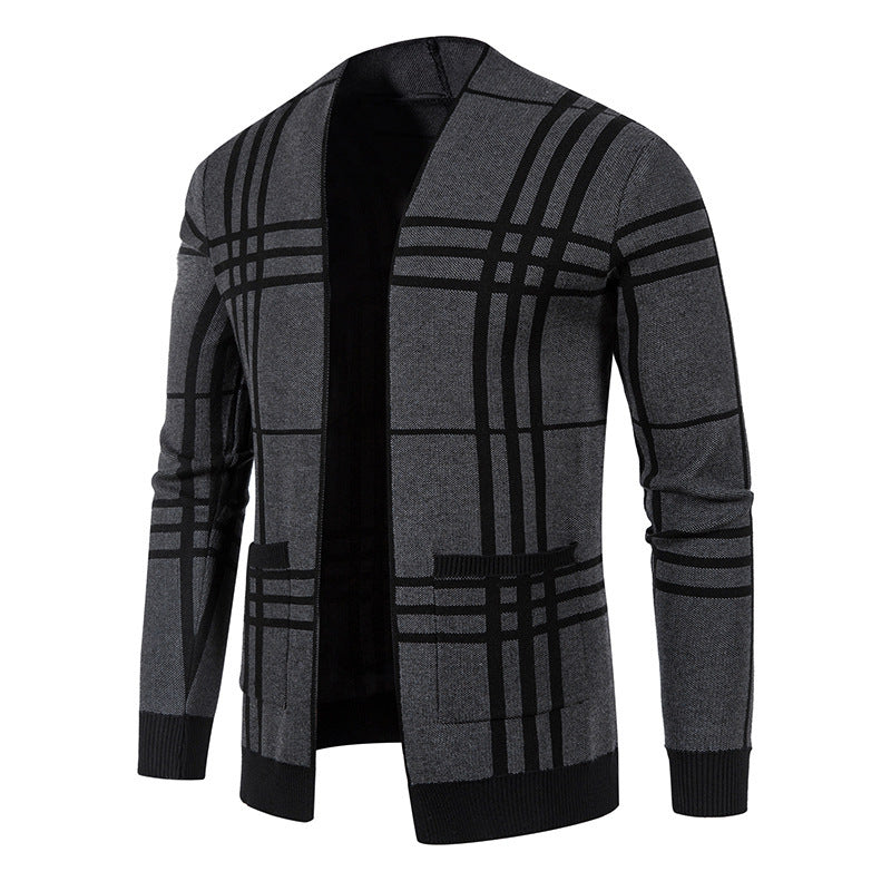Herren modische Strickjacke mit modernem Karo-Muster und praktischen Taschen Drune