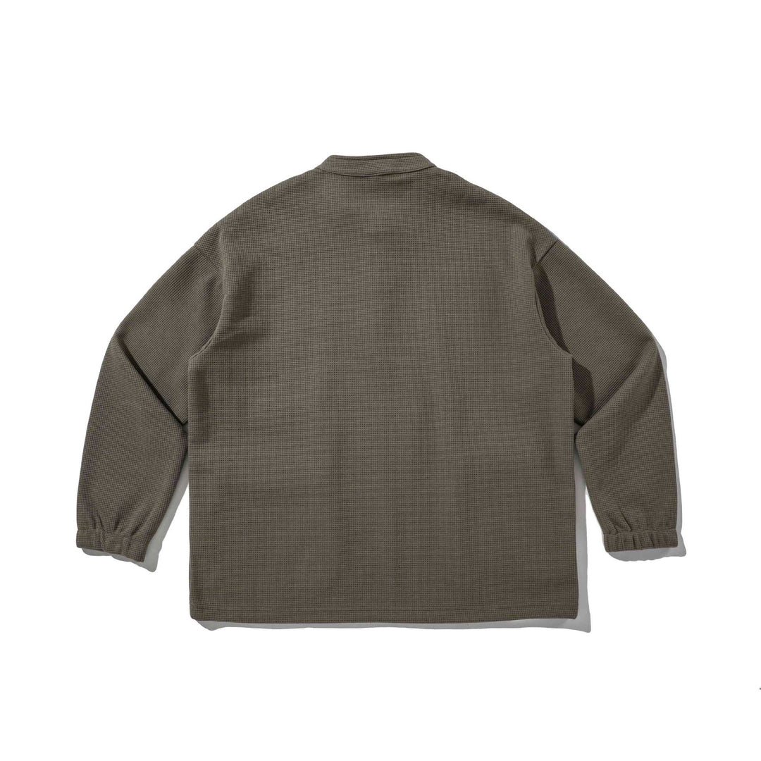 Herren Waffelstrick-Henley-Pullover mit Stehkragen, Druckknopfleiste und großen Utility-Taschen Drune