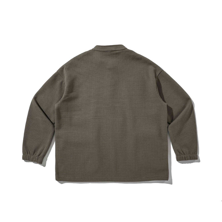 Herren Waffelstrick-Henley-Pullover mit Stehkragen, Druckknopfleiste und großen Utility-Taschen Drune