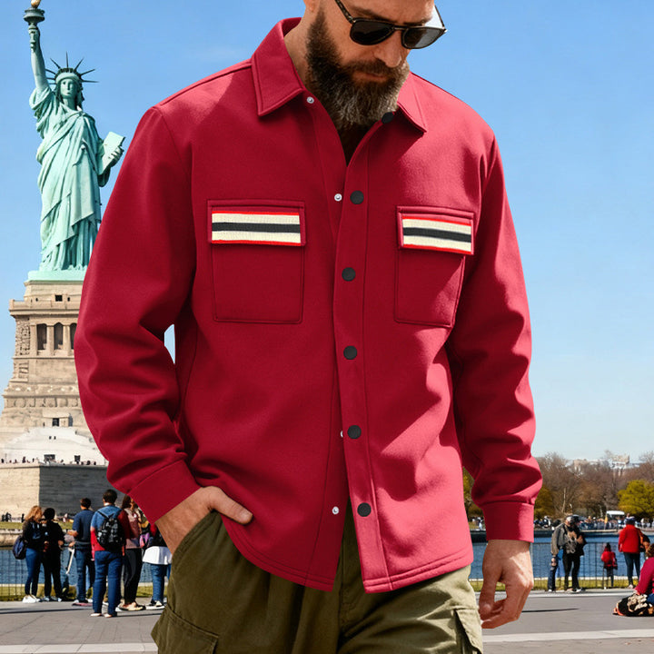 Herren Overshirt-Jacke aus schwerem Baumwollmix mit Brusttaschen und Kontraststreifen Drune