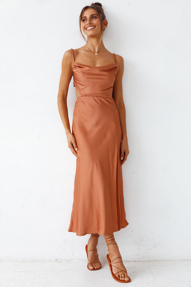 Damen Satin-Midikleid mit raffinierten Rüschendetails und elegantem Tragekomfort Drune