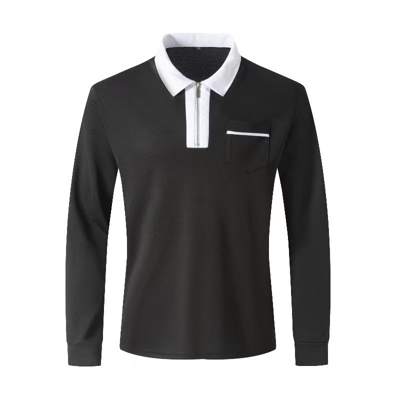 Herren Langarm-Poloshirt mit Halbzip, Kontrastkragen & Brusttasche Drune