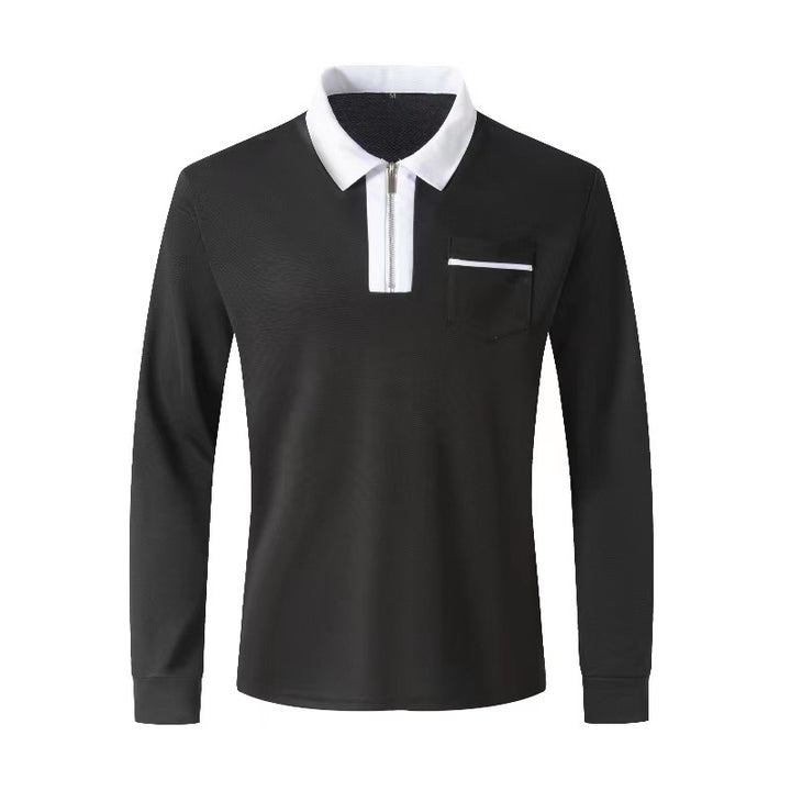 Herren Langarm-Poloshirt mit Halbzip, Kontrastkragen & Brusttasche Drune
