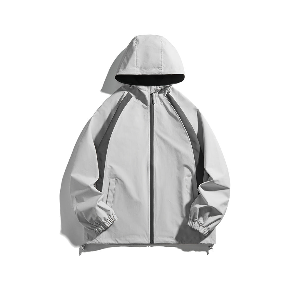 Herren Kapuzen-Windjacke im sportiven Colorblock-Design mit verstellbarem Saum Drune