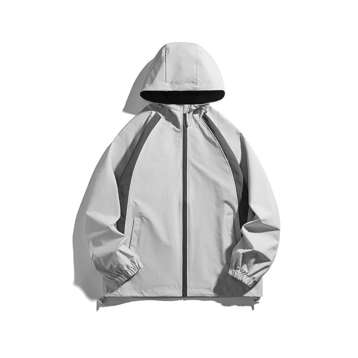 Herren Kapuzen-Windjacke im sportiven Colorblock-Design mit verstellbarem Saum Drune