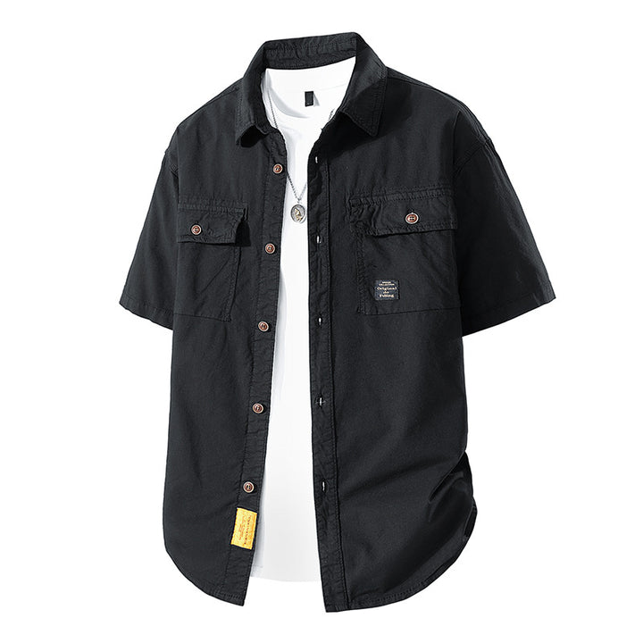 Herren Kurzarm-Fieldshirt im Overshirt-Look mit doppelten Brustklappen, verstärkten Nähten und gerundetem Saum Drune