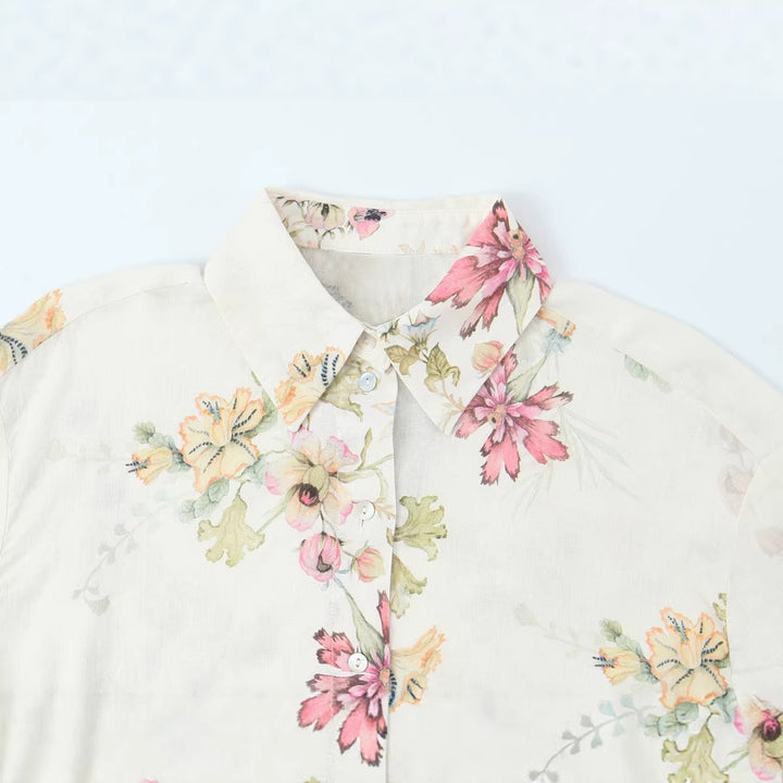 Damen Locker geschnittene florale Button-Down-Bluse mit Bordürenprint Drune
