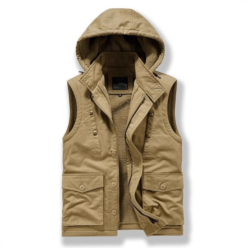 Herren wattierte Utility-Weste mit Teddyfutter und Kapuze Drune