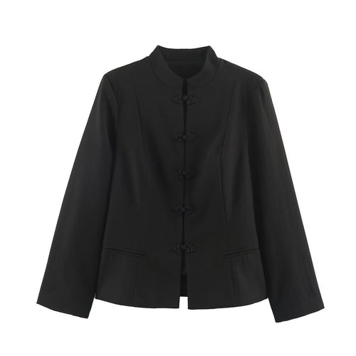 Damen Kurzjacke im Chinoiserie‑Stil mit Stehkragen und Knotenknopfverschluss Drune
