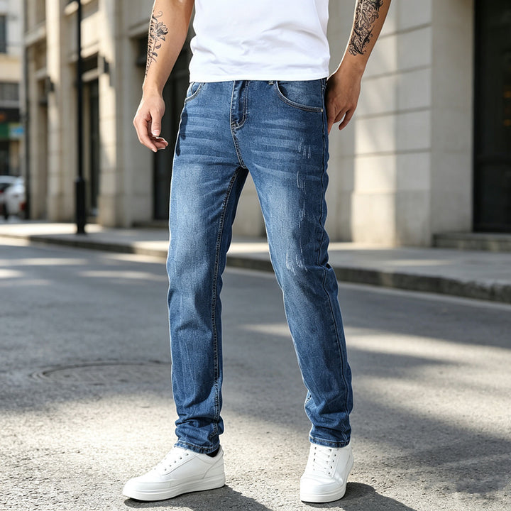 Herren Elegante Slim-Fit Jeans mit modischem Used-Look Drune
