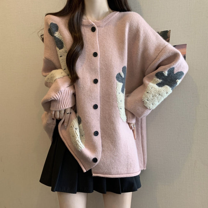 Damen Strickjacke mit floralem Motiv Drune