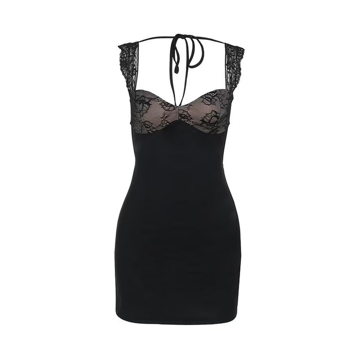 Damen sexy Minikleid mit eleganten Spitzen-Akzenten Drune