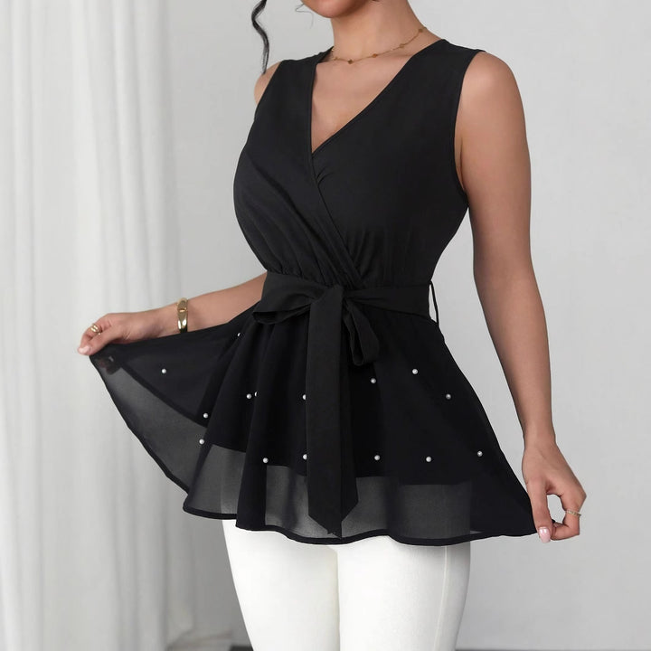 Damen Elegantes Wickeloberteil mit dekorativen Perlen Drune