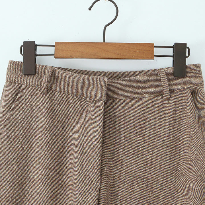 Damen lässige weit geschnittene Stoffhose mit hohem Bund Drune