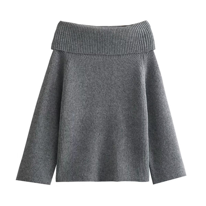 Damen Oversized Off-Shoulder Rippstrick-Pullover mit großem Wendkragen Drune