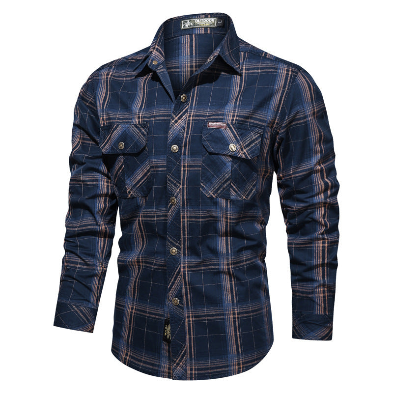 Herren Kariertes Hemdjacke im Canvas-Look mit Pattentaschen Drune