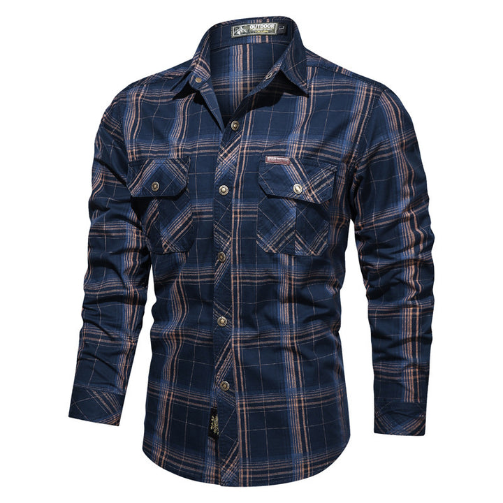 Herren Kariertes Hemdjacke im Canvas-Look mit Pattentaschen Drune