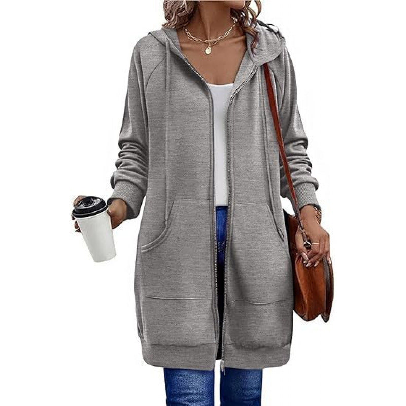 Damen modische Kapuzenjacke mit seitlichen Eingrifftaschen und Reißverschluss Drune