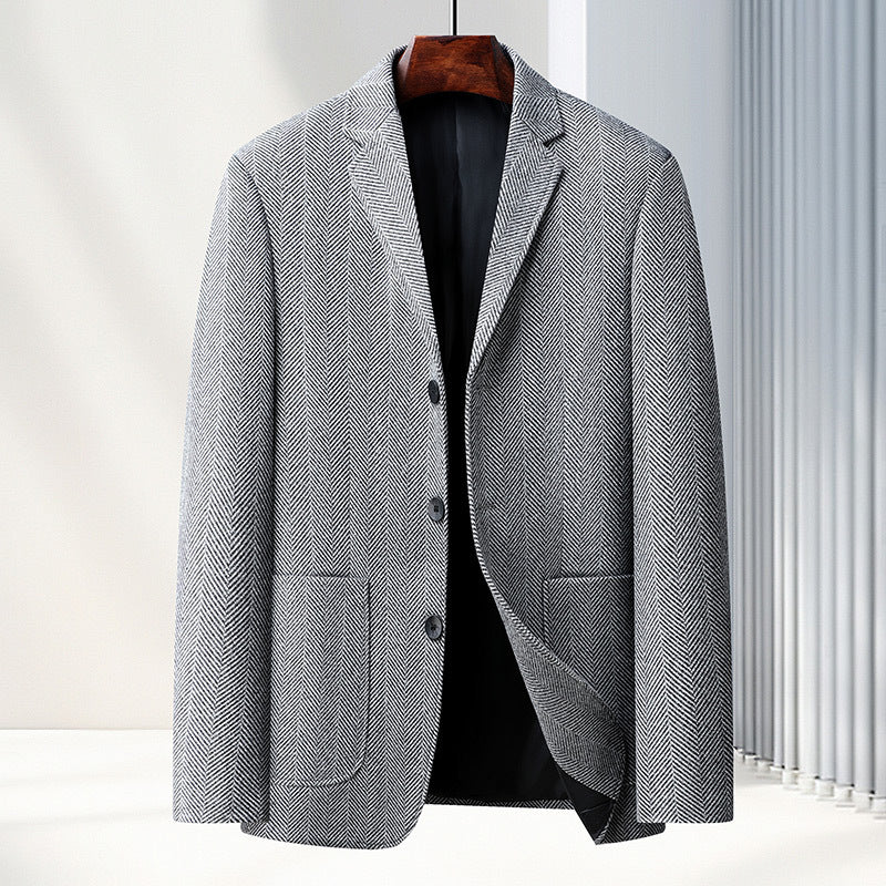 Herren Fischgrat-Sakko im Vintage-Stil mit aufgesetzten Pattentaschen und weicher Wollmischung Drune