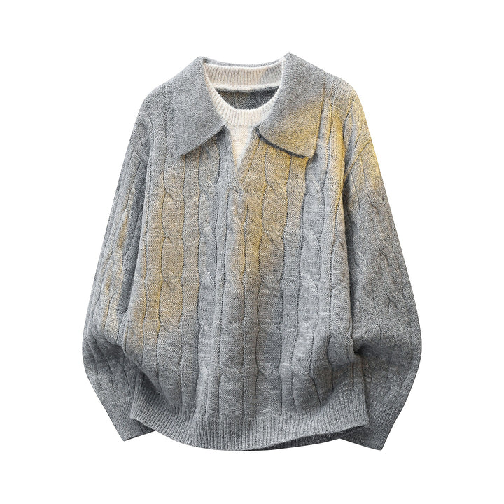 Damen Oversize Zopfmuster-Strickpullover mit Polokragen & Lagenoptik Drune