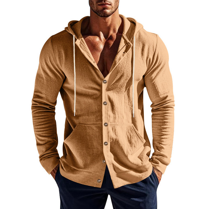 Herren nan Kapuzenknopfjacke aus Baumwollmischung slim fit mit Kängurutasche Drune