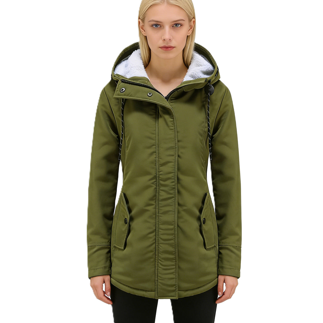 Damen Wasserabweisender Parka mit Teddyfutter, Kapuze und Taillierter Passform Drune