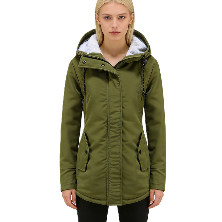 Damen Wasserabweisender Parka mit Teddyfutter, Kapuze und Taillierter Passform Drune