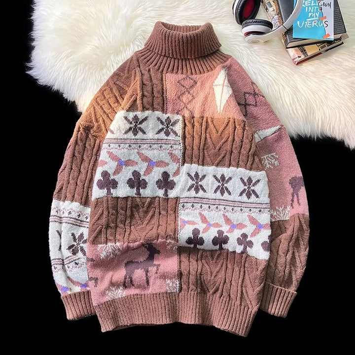 Damen Strickpullover mit modischem Zopfmuster und hohem Kragen Drune