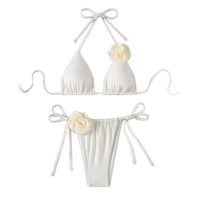 Damen Triangel-Bikini mit Blumenapplikationen und verstellbaren Bändern Drune